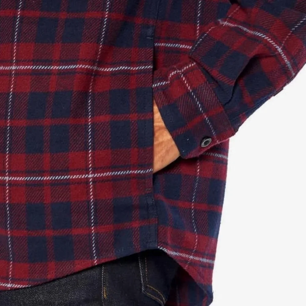 Orvis Big Bear Heavyweight Flannel Plaid Shirt Red Blue Sangria Cotton Men's M